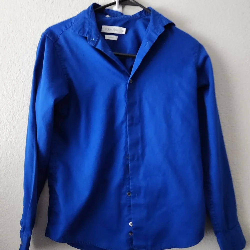 Calvin Klein Royal Blue Sateen Shirt BOYS - Picture 7 of 10